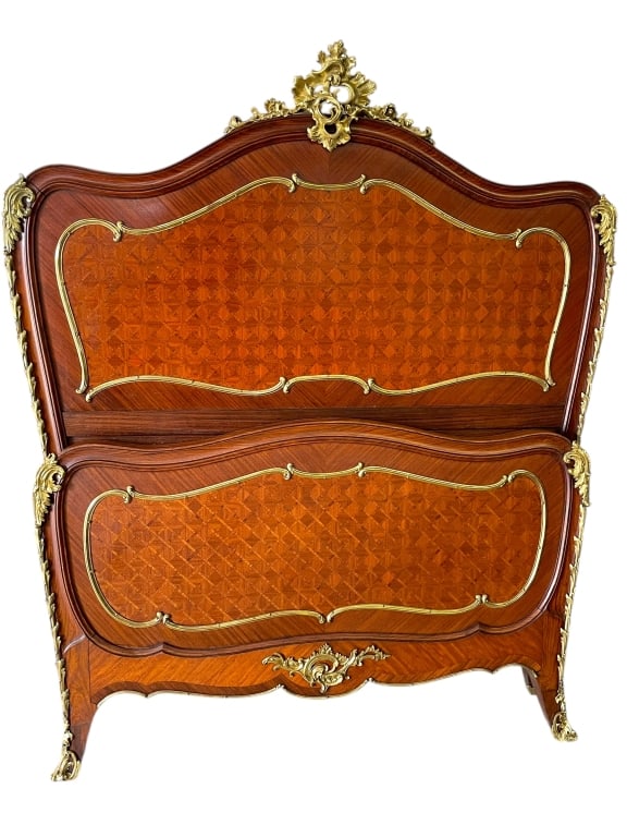 LOUIS XV STYLE INLAID MARQUETRY TWIN BED (1 of 6)