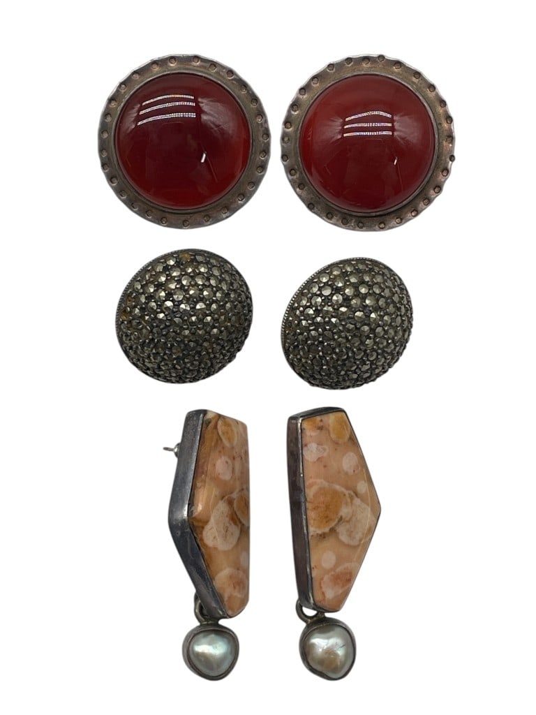 LOT OF 3 PAIRS OF STERLING SILVER EARRINGS 72.4G (1 of 4)