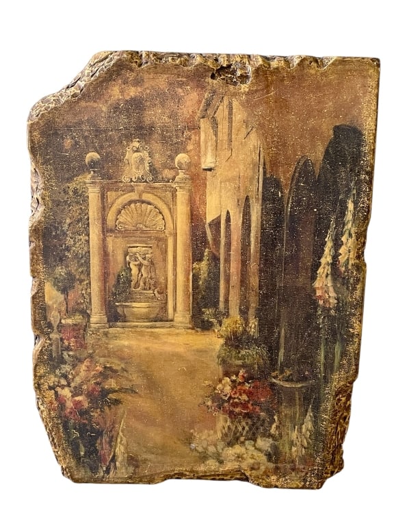 EUROPEAN COURTYARD SCENE ON STONE STYLE SLAB 40" (1 of 4)