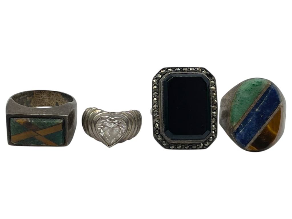 LOT OF FOUR VINTAGE STERLING RINGS 63.8G (1 of 6)
