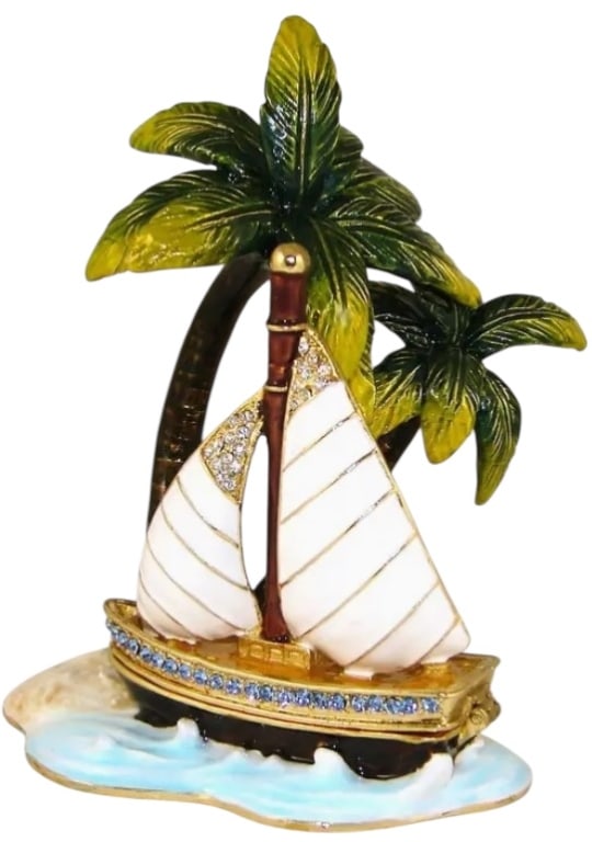 JAY STRONGWATER STYLE SAILBOAT TRINKET BOX NIB: JAY STRONGWATER STYLE SAILBOAT TRINKET BOX NIB 3.25" H x 3" W NEW WITH BOX