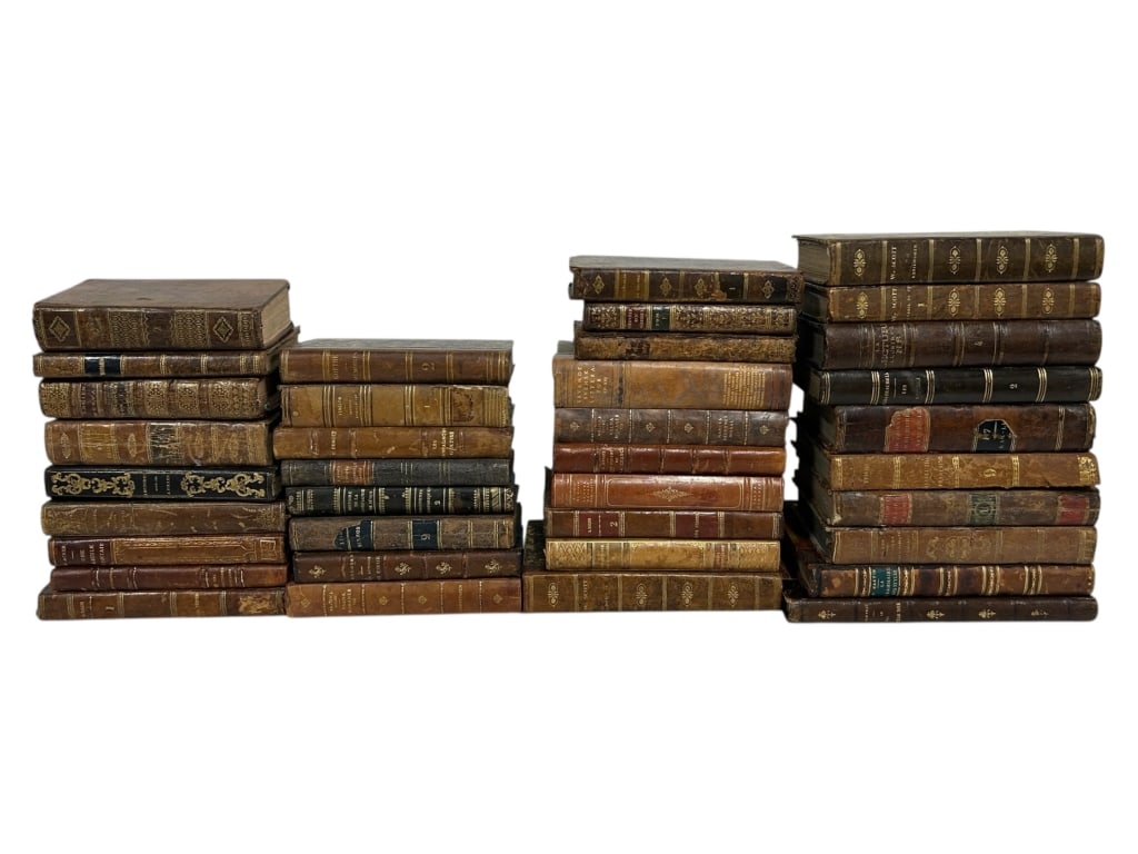 LOT OF 37 ANTIQUE FRENCH LEATHER-BOUND BOOKS (1 of 5)