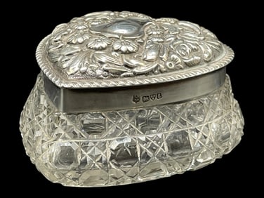 CUT CRYSTAL & STERLING HEART SHAPED BOX 64.3G