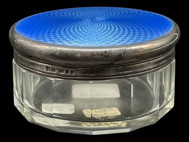 STERLING, BLUE ENAMEL & CUT GLASS BOX 51.5G