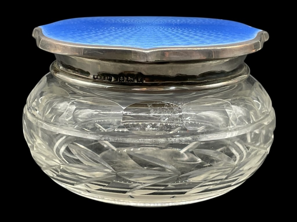 STERLING & BLUE ENAMEL CRYSTAL POWDER JAR 53.8G (1 of 8)
