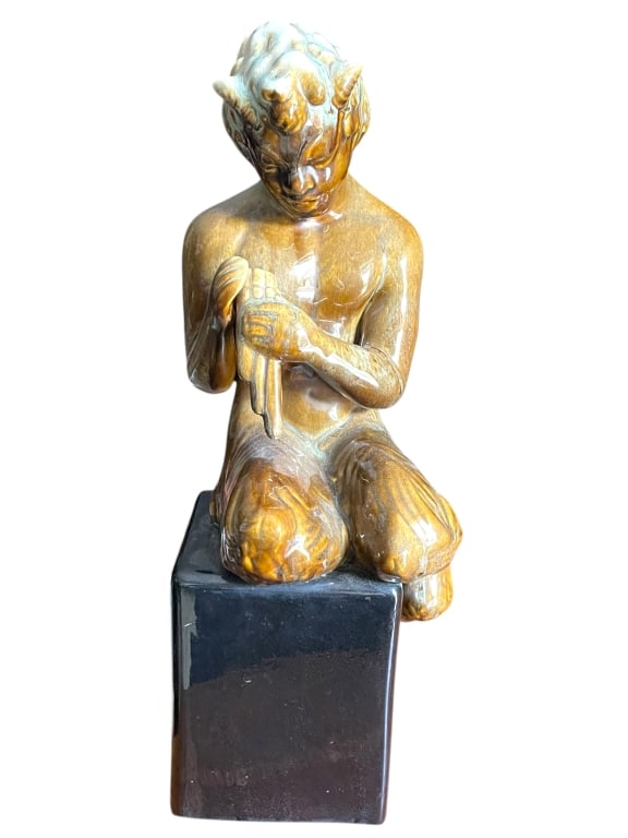 CERAMIC FIGURE OF A KNEELING FAUN 19" (1 of 6)