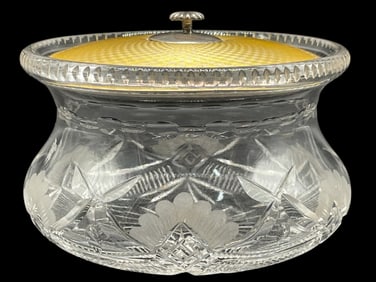 STERLING, ENAMEL & CUT CRYSTAL POWDER JAR 66.8G