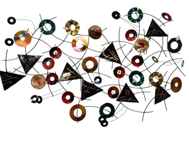 CURTIS JERE MODERNIST METAL WALL SCULPTURE 49"