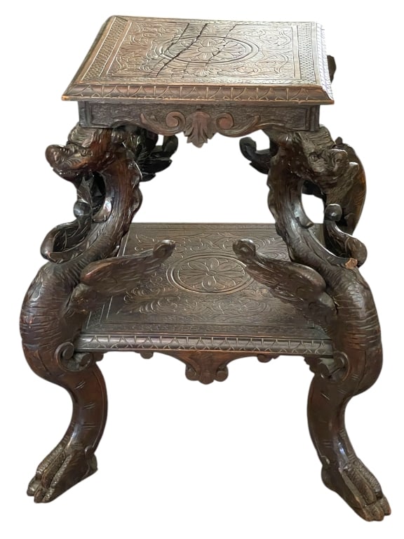 HAND-CARVED ASIAN DRAGON SIDE TABLE (1 of 9)