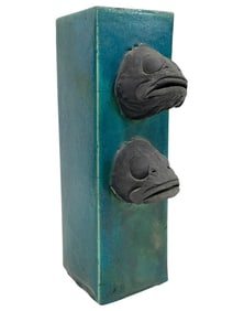 SIGNED CERAMIC FISH FACES SCULPTURE 15.5"