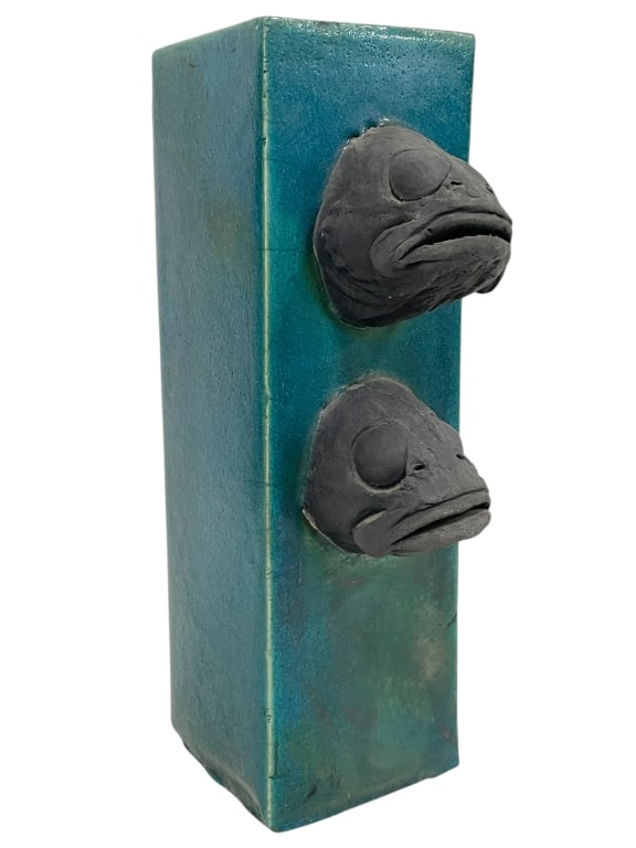 SIGNED CERAMIC FISH FACES SCULPTURE 15.5" (1 of 10)