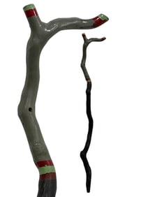 HAND-PAINTED WOODEN WALKING CANE W/ BRANCH HANDLE