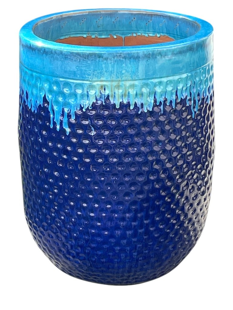 LARGE AQUA BLUE GLAZED CERAMIC PLANTER 26" (1 of 5)