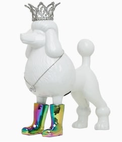Iridescent Poodle W/Necklace & Crown Piggy Bank