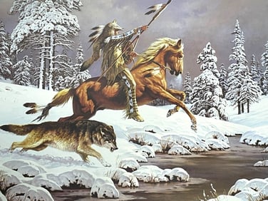 CHUCK REN WOLVES LITHOGRAPH PRINT 29"