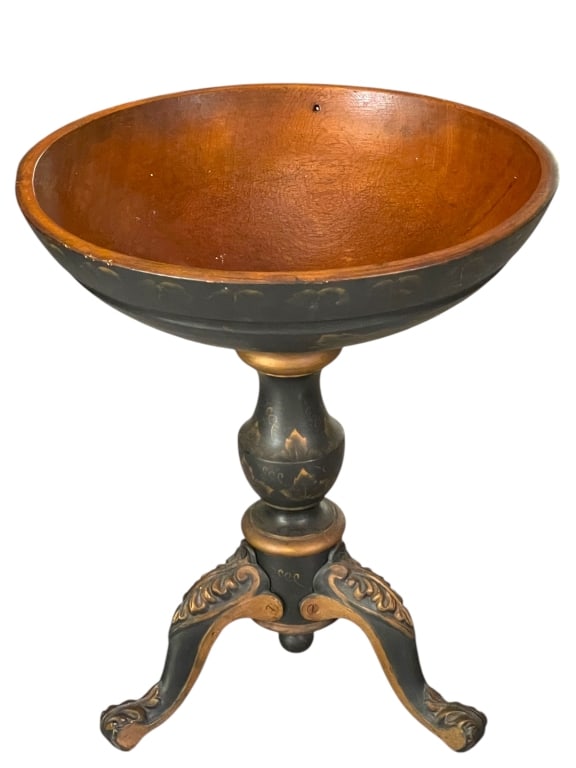 HAND-PAINTED TOLE PEDESTAL BOWL TABLE 21" (1 of 7)