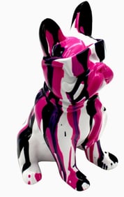 PINK GRAFFITI FRENCH BULLDOG W GLASSES 8"