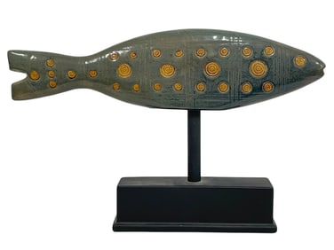 MODERN CERAMIC FISH SCULPTURE ON STAND 19"