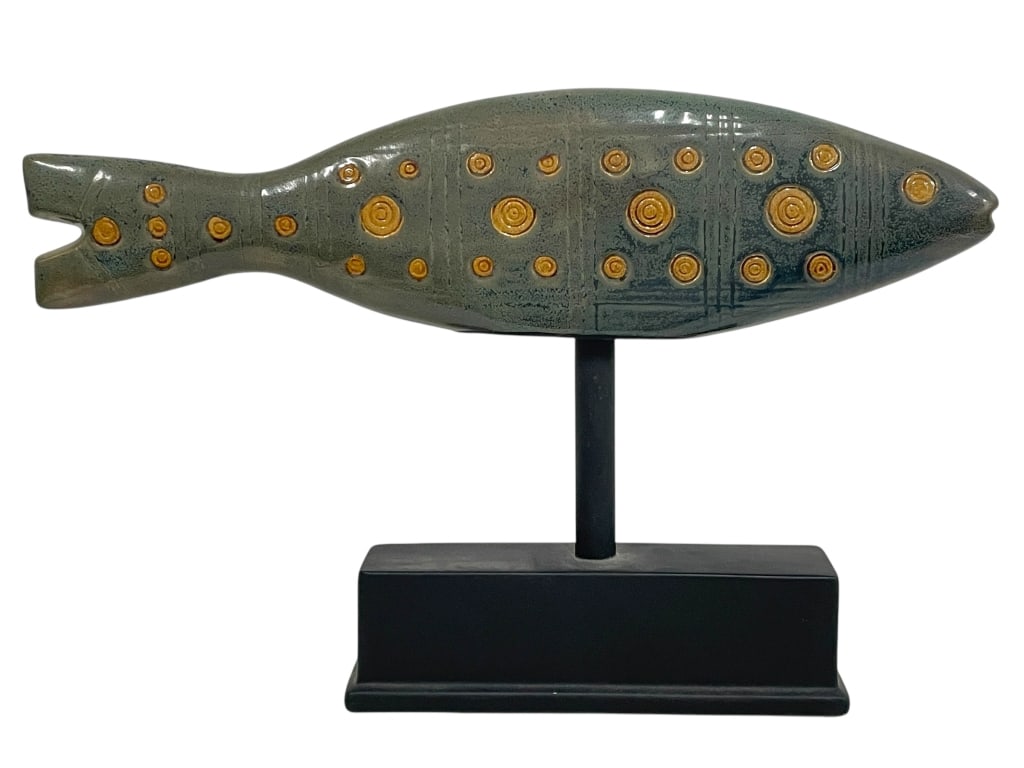 MODERN CERAMIC FISH SCULPTURE ON STAND 19" (1 of 8)