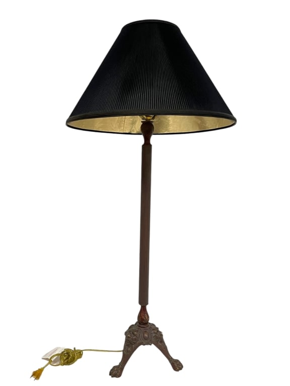 CAST IRON LAMP W LION PAW FEET & BLACK SHADE (1 of 9)