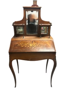 ANTIQUE FRENCH INLAID LADY'S VANITY DESK 54"