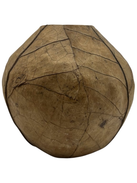 HANDCRAFTED VASE PAPER MACHE WITH LEAVES 6" (1 of 5)