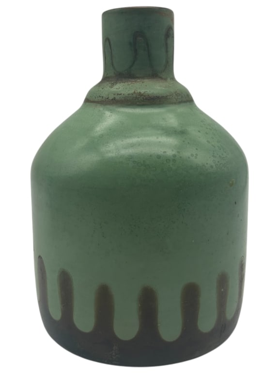 MODERN STYLE GREEN DRIP GLAZE CERAMIC VASE 8" (1 of 4)