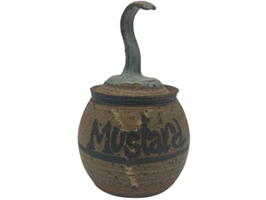 HANDMADE STONEWARE MUSTARD POT 6.5"