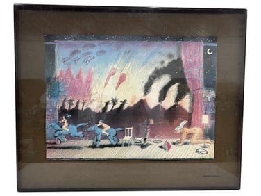 SIGNED WHIMSICAL PRINT “NIGHT THEATRE?? 32"