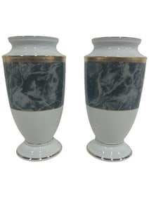 PAIR OF NORITAKE “MAJESTIC BLACK?? FLOWER VASES 9"
