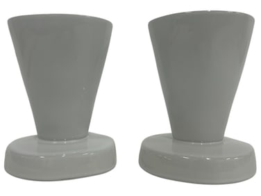 PAIR OF MODERN WHITE CERAMIC SCULPTURAL VASES 5"