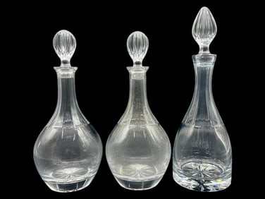 SET OF 3 VINTAGE PRESSED GLASS DECANTERS 14"