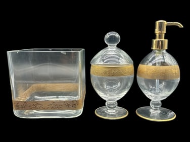 VINTAGE STYLE 3-PC GLASS VANITY OR BATHROOM SET 6"