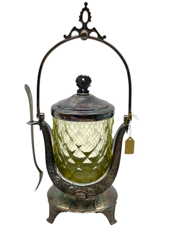 VICTORIAN VASELINE GLASS PICKLE CASTOR 10.5" (1 of 7)