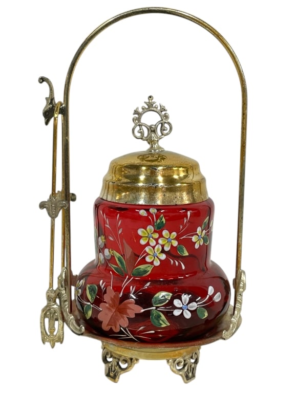 RUBY RED GLASS INSERT PICKLE CASTOR 9" (1 of 7)