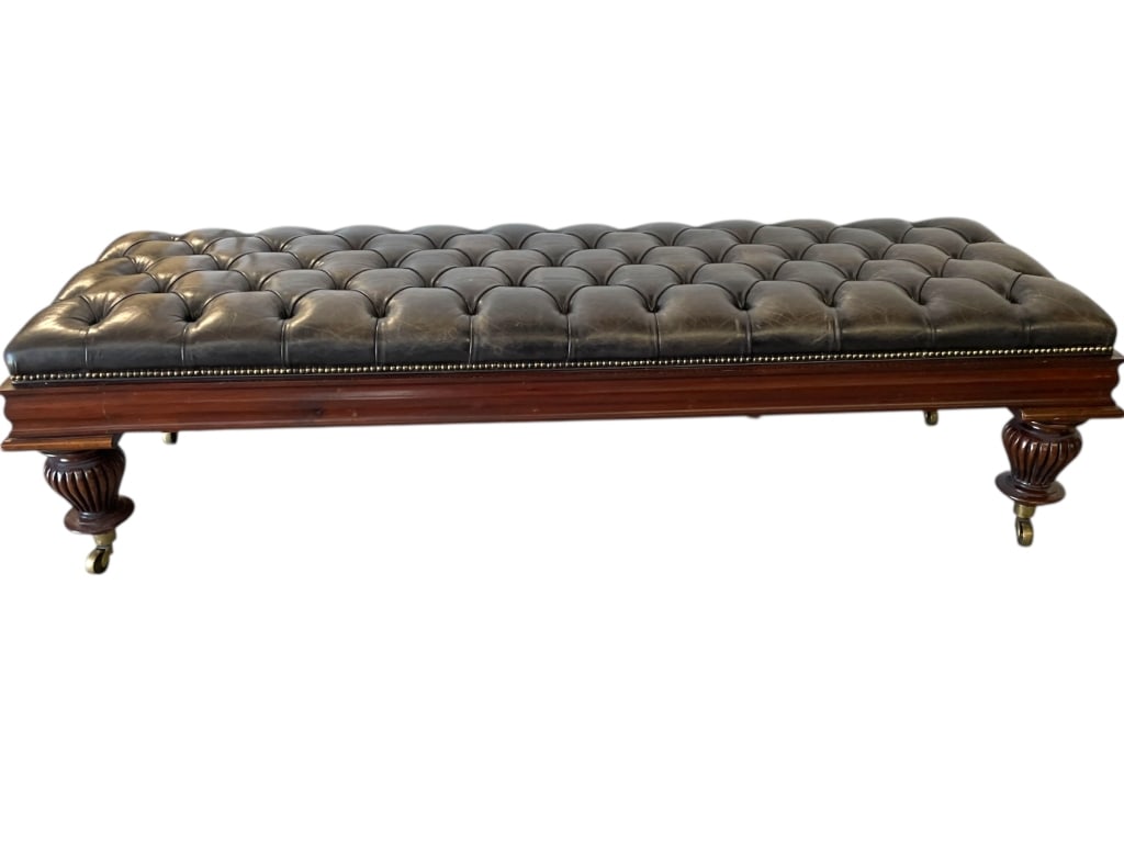 VICTORIAN STYLE TUFTED LEATHER BENCH (1 of 7)