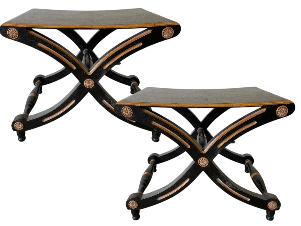 PAIR OF BLACK PAINTED X-FRAME STOOLS 20" (1 of 5)