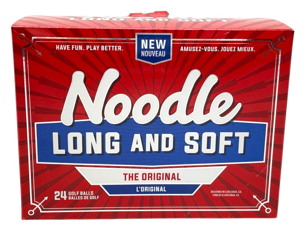 NEW IN BOX 24 NOODLE LONG AND SOFT GOLF BALLS: NEW IN BOX 24 NOODLE LONG AND SOFT GOLF BALLS -NEW -THE ORIGINAL "LONG AND SOFT" MODEL KNOWN FOR EXCEPTIONAL DISTANCE AND A SOFT FEEL OFF THE CLUBFACE. GREAT FOR ALL SKILL LEVELS AND POPULAR AMONG REC