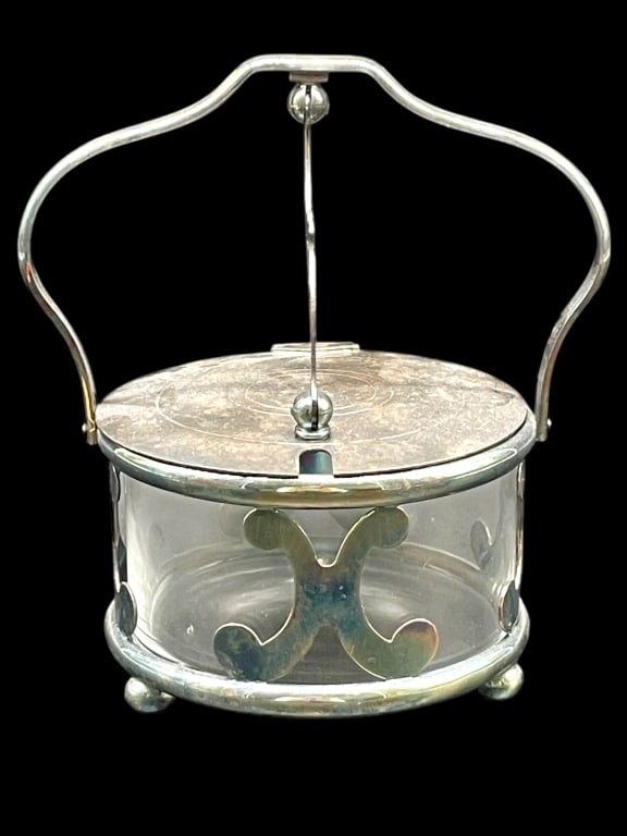 VINTAGE SILVER JAM JAR W/ HINGED LID 6" (1 of 7)