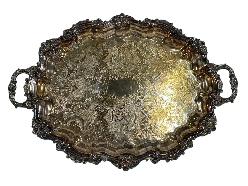 ORNATE VINTAGE SILVER SERVING TRAY 22" (1 of 4)