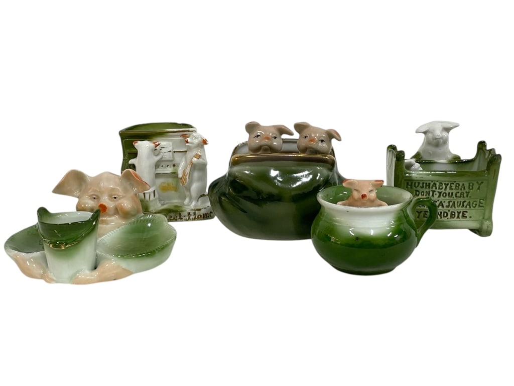 LOT OF MAJOLICA-STYLE PORCELAIN PIG FIGURINES 5PCS (1 of 5)