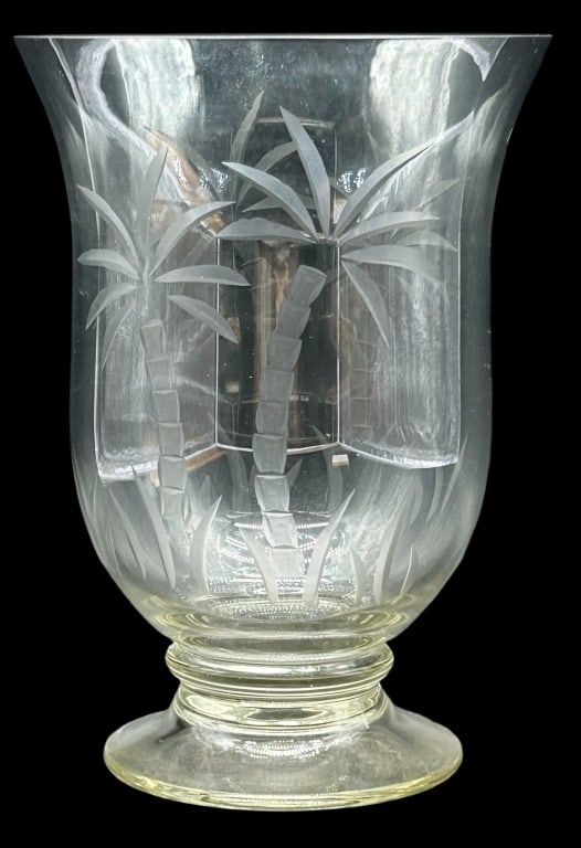 LENOX ETCHED GLASS HURRICANE LAMP with PALM TREES (1 of 2)