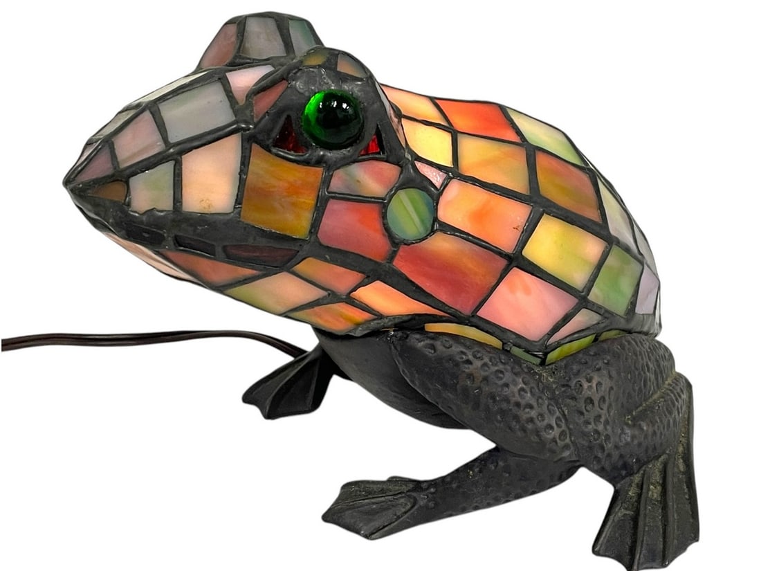 VINTAGE TIFFANY STYLE STAINED GLASS FROG DESK LAMP (1 of 7)