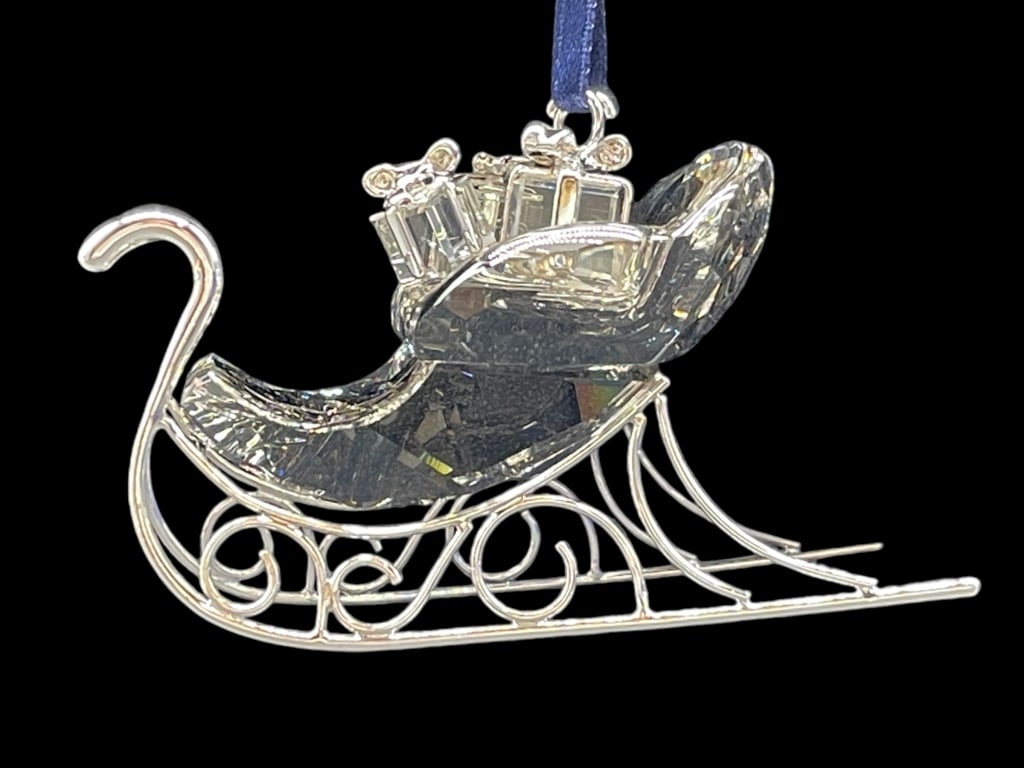 NIB SWAROVSKI CRYSTAL SLEIGH RHODIUM ORNAMENT (1 of 3)