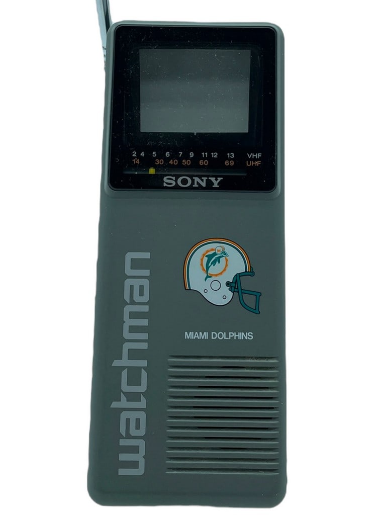 VINTAGE SONY WATCHMAN MIAMI DOLPHINS PORTABLE TV (1 of 8)