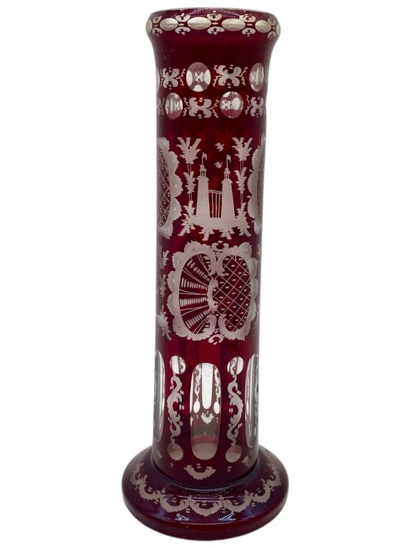 BOHEMIAN STYLE RED CUT CRYSTAL VASE 12" (1 of 4)