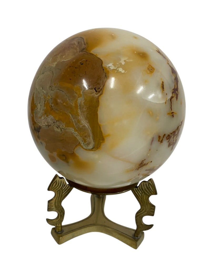 LEOPARD SKIN JASPER NATURAL STONE SPHERE ON BRASSD (1 of 2)