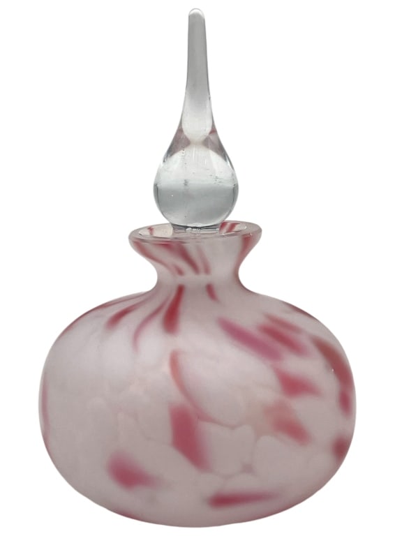 ART GLASS PERFUME BOTTLE PINK: ART GLASS PERFUME BOTTLE PINK -VERY GOOD CONDITION -COLOR: PINK AND WHITE -APPROX 5" X 3.5" By bidding on this item, you have read, understand, and agree to the terms and conditions of the auction. To