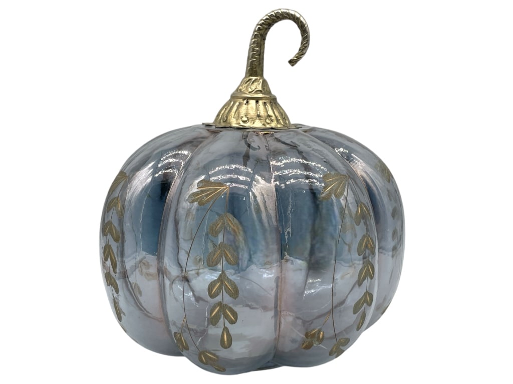 LIGHT UP BLUE GLASS PUMPKIN WITH SILVER STEM AND S (1 of 2)