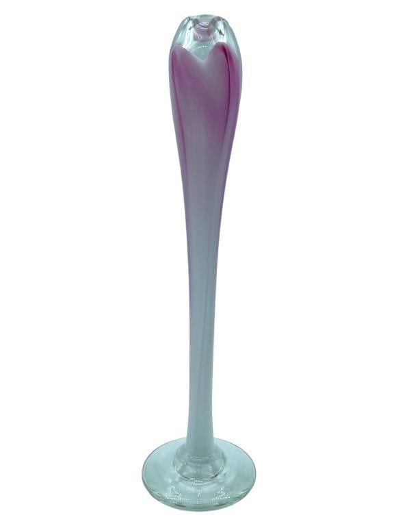 STEVEN MASLACH STUDIO ART GLASS PINK CROCUS TULIPE: STEVEN MASLACH STUDIO ART GLASS PINK CROCUS TULIP VASE -11" HEIGHT -SIGNED ON BOTTOM -VERY GOOD PRE OWNED CONDITION